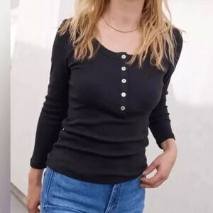 AYR The High Roller Henley Black Cotton Top Size L